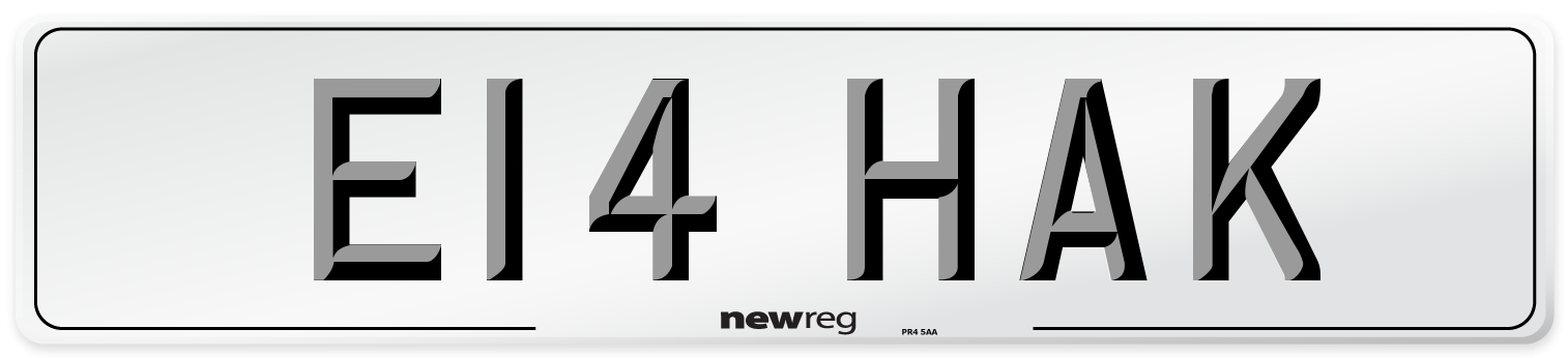E14 HAK Number Plate from New Reg